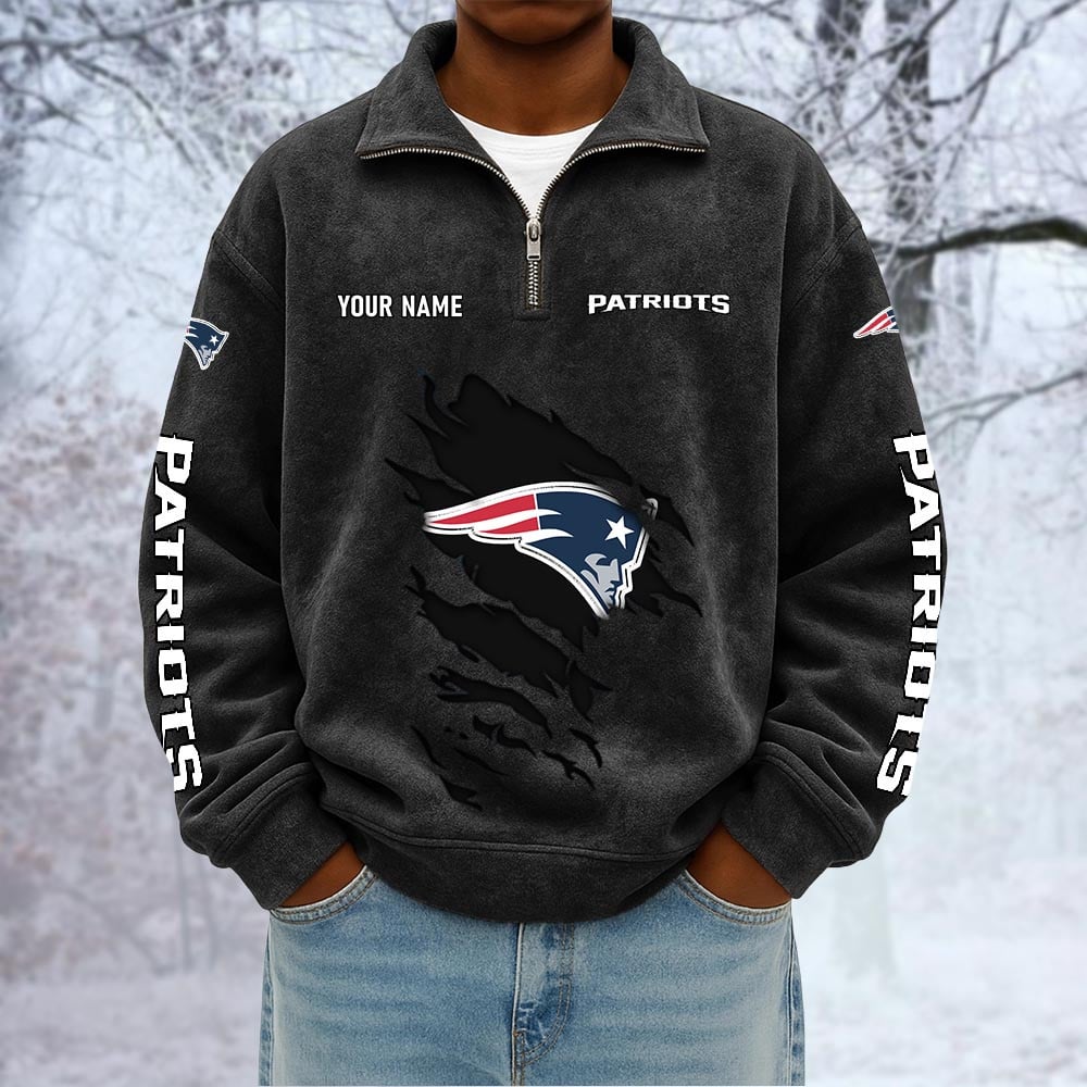 NFL x NE Custom Name Half-zip Collar Suede Sweatshirt HLP HLPHUONG