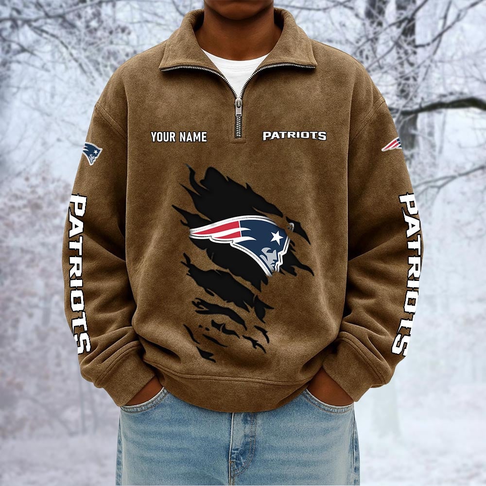 NFL x NE Custom Name Half-zip Collar Suede Sweatshirt HLP HLPHUONG