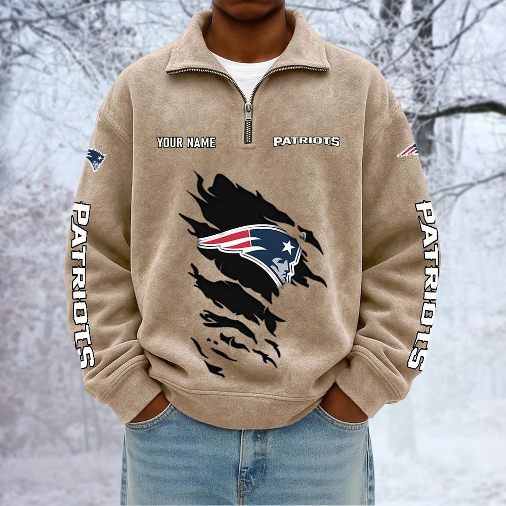 NFL x NE Custom Name Half-zip Collar Suede Sweatshirt HLP HLPHUONG