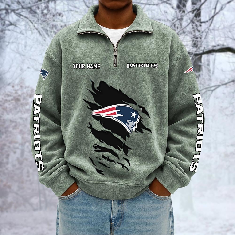 NFL x NE Custom Name Half-zip Collar Suede Sweatshirt HLP HLPHUONG