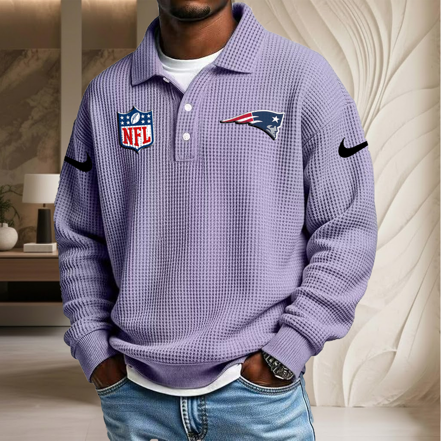 NFL x NE Waffle Three Button Lapel Polo HLP HLPHUONG
