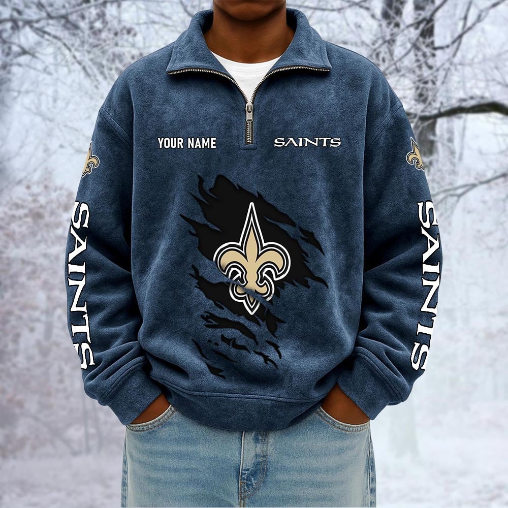 NFL x NO Custom Name Half-zip Collar Suede Sweatshirt HLP HLPHUONG