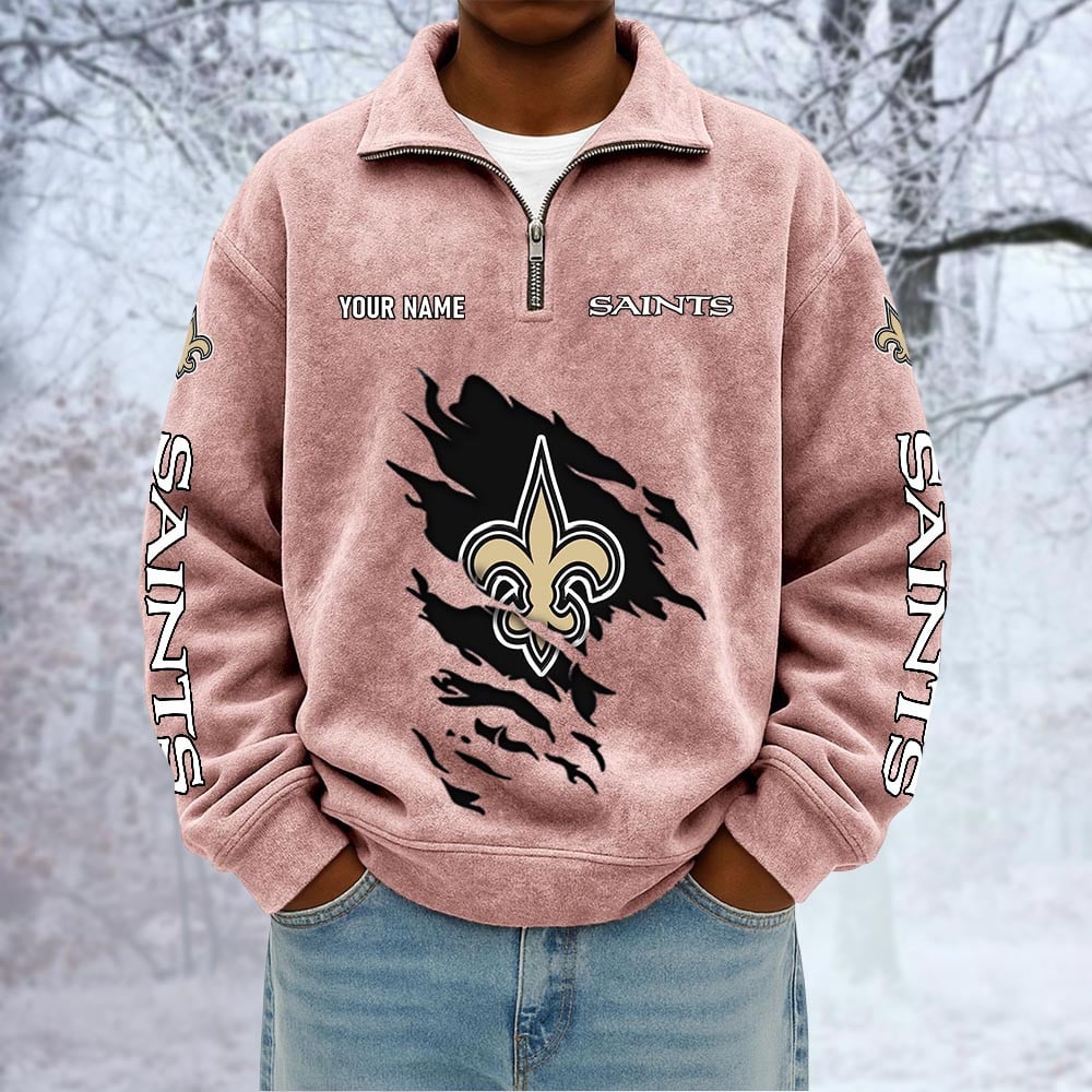 NFL x NO Custom Name Half-zip Collar Suede Sweatshirt HLP HLPHUONG