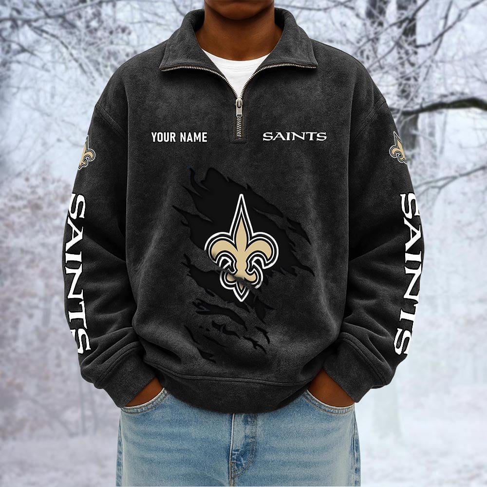 NFL x NO Custom Name Half-zip Collar Suede Sweatshirt HLP HLPHUONG