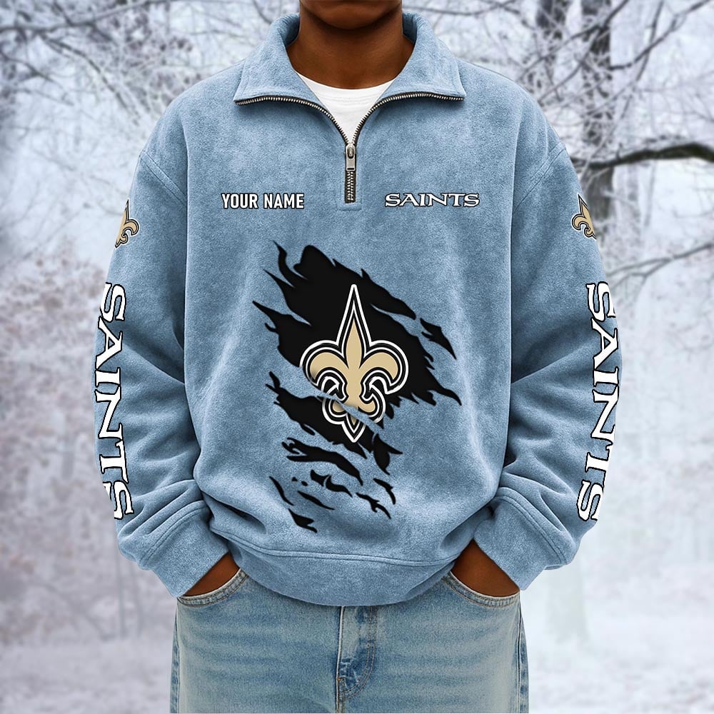 NFL x NO Custom Name Half-zip Collar Suede Sweatshirt HLP HLPHUONG