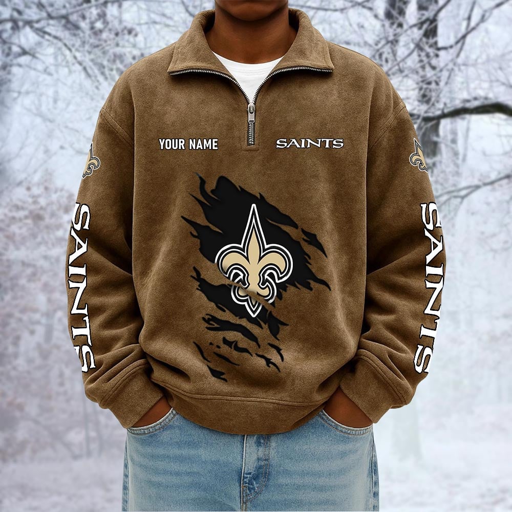 NFL x NO Custom Name Half-zip Collar Suede Sweatshirt HLP HLPHUONG