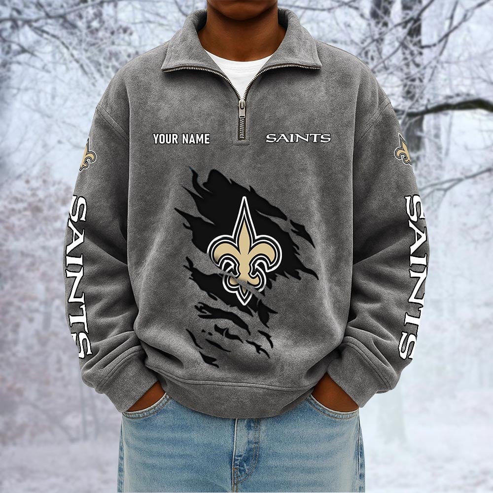 NFL x NO Custom Name Half-zip Collar Suede Sweatshirt HLP HLPHUONG