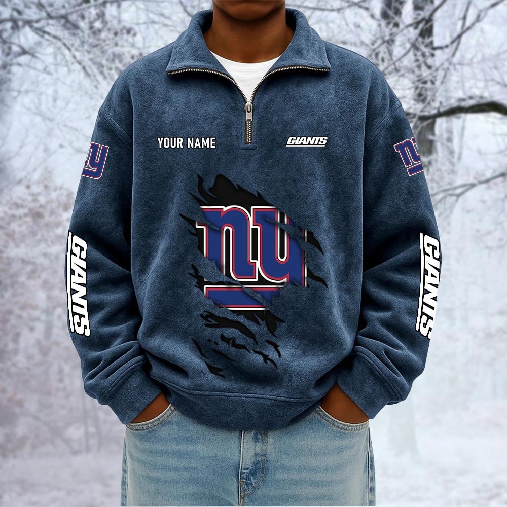 NFL x NYG Custom Name Half-zip Collar Suede Sweatshirt HLP HLPHUONG
