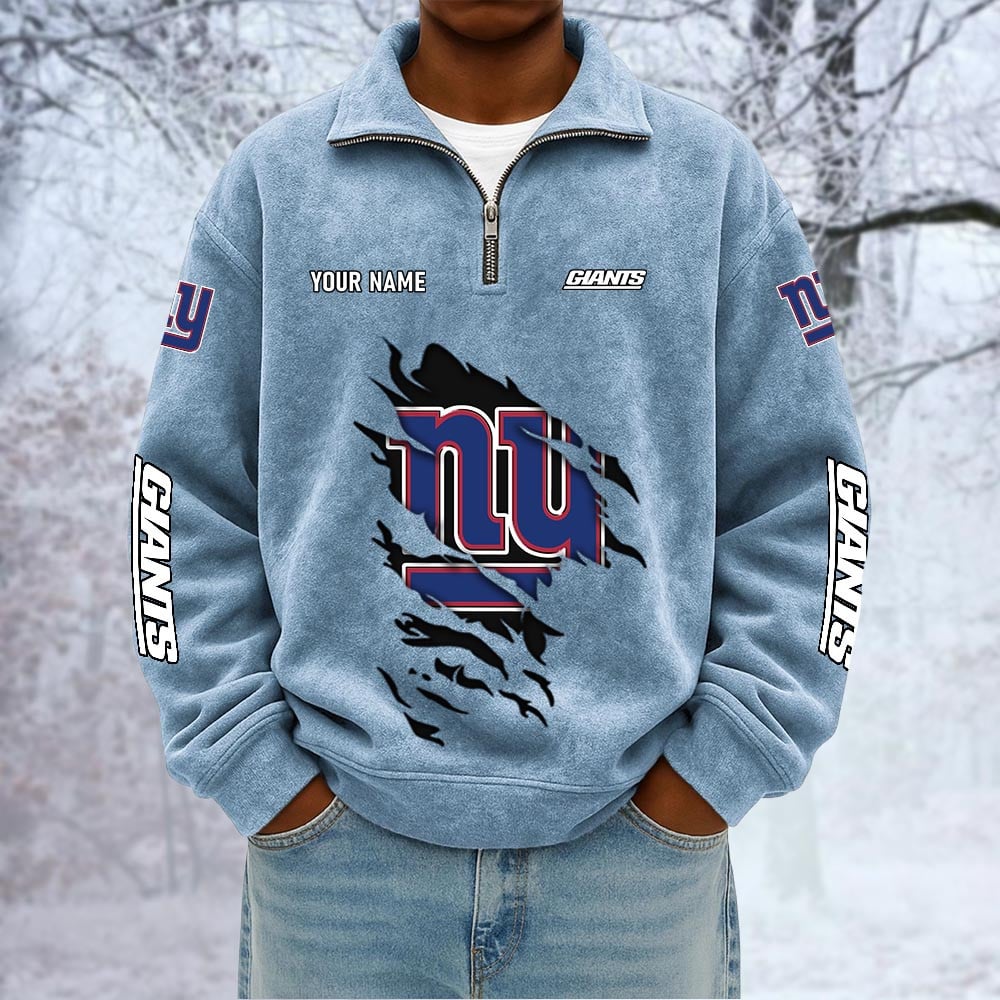 NFL x NYG Custom Name Half-zip Collar Suede Sweatshirt HLP HLPHUONG
