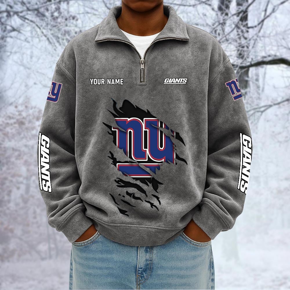 NFL x NYG Custom Name Half-zip Collar Suede Sweatshirt HLP HLPHUONG