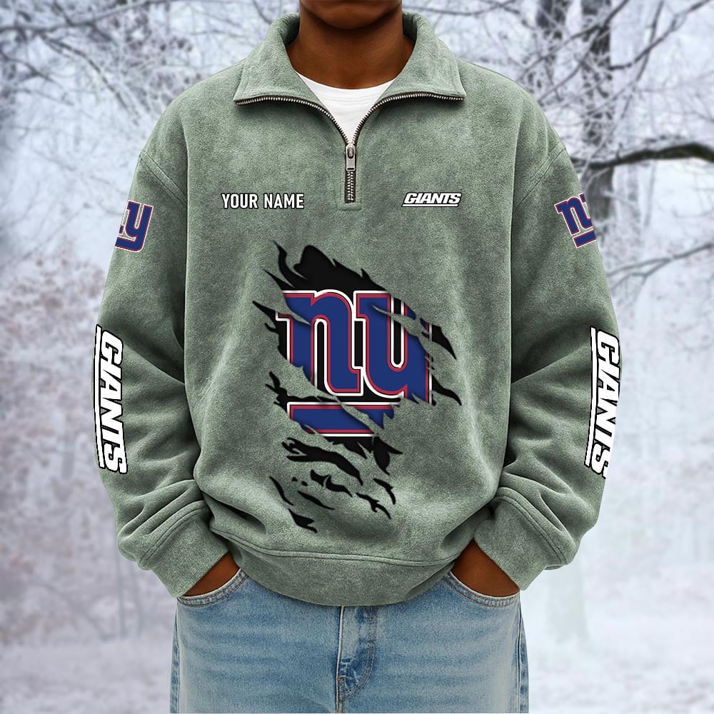 NFL x NYG Custom Name Half-zip Collar Suede Sweatshirt HLP HLPHUONG