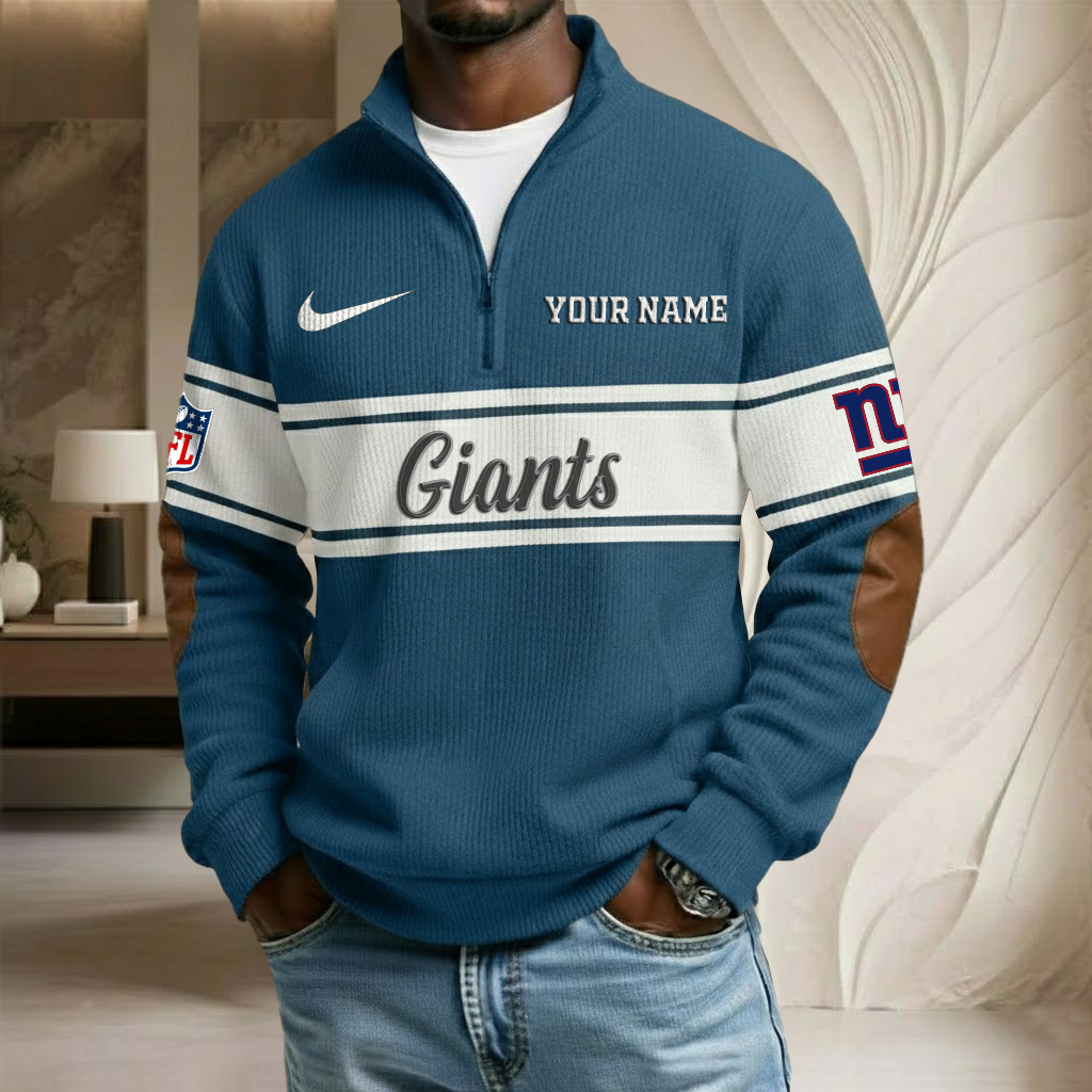 NFL x NYG Custom Name Stand Collar Half-zip Sweatshirt HLP HLPHUONG