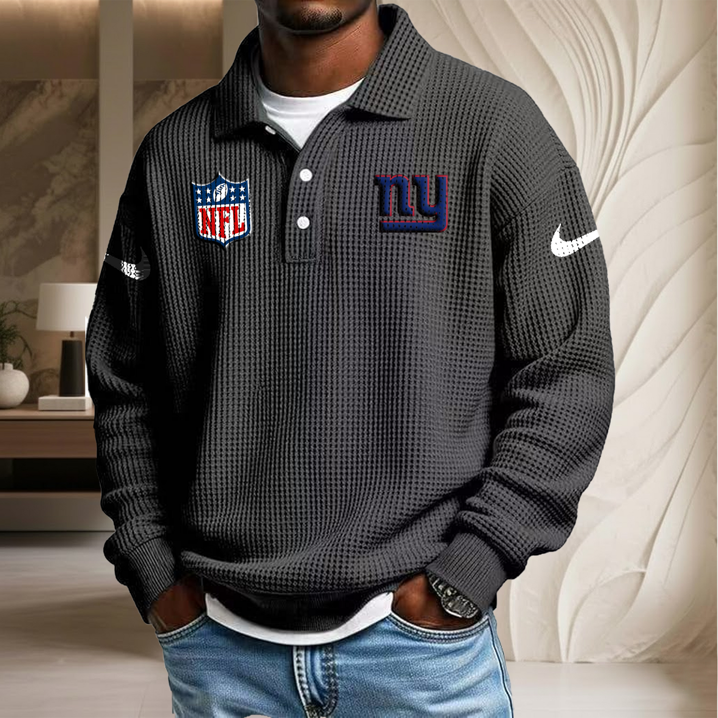 NFL x NYG Waffle Three Button Lapel Polo HLP HLPHUONG