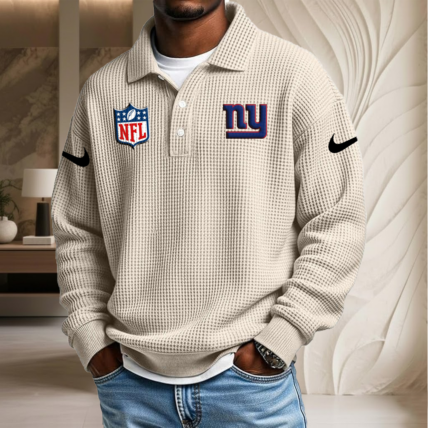 NFL x NYG Waffle Three Button Lapel Polo HLP HLPHUONG