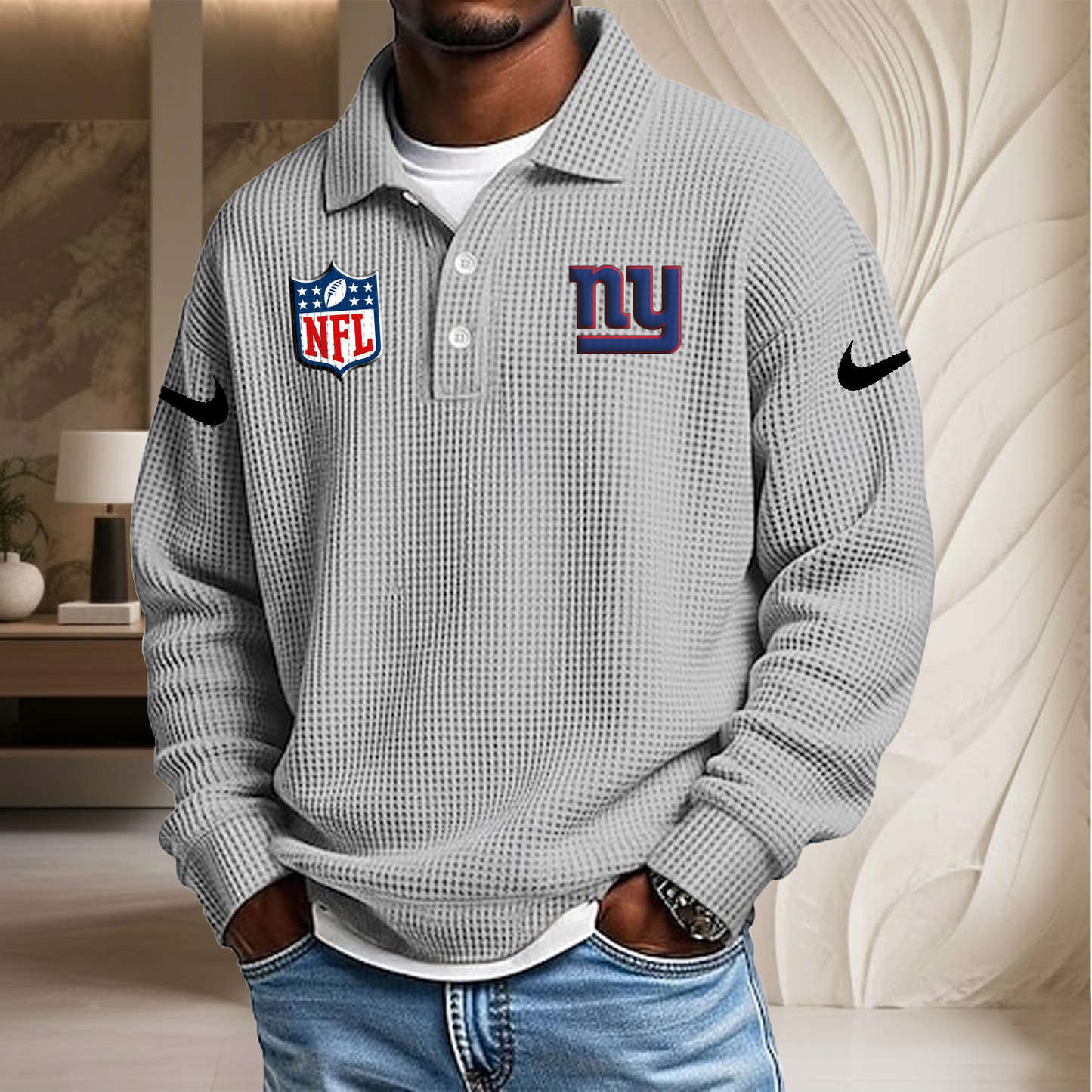 NFL x NYG Waffle Three Button Lapel Polo HLP HLPHUONG