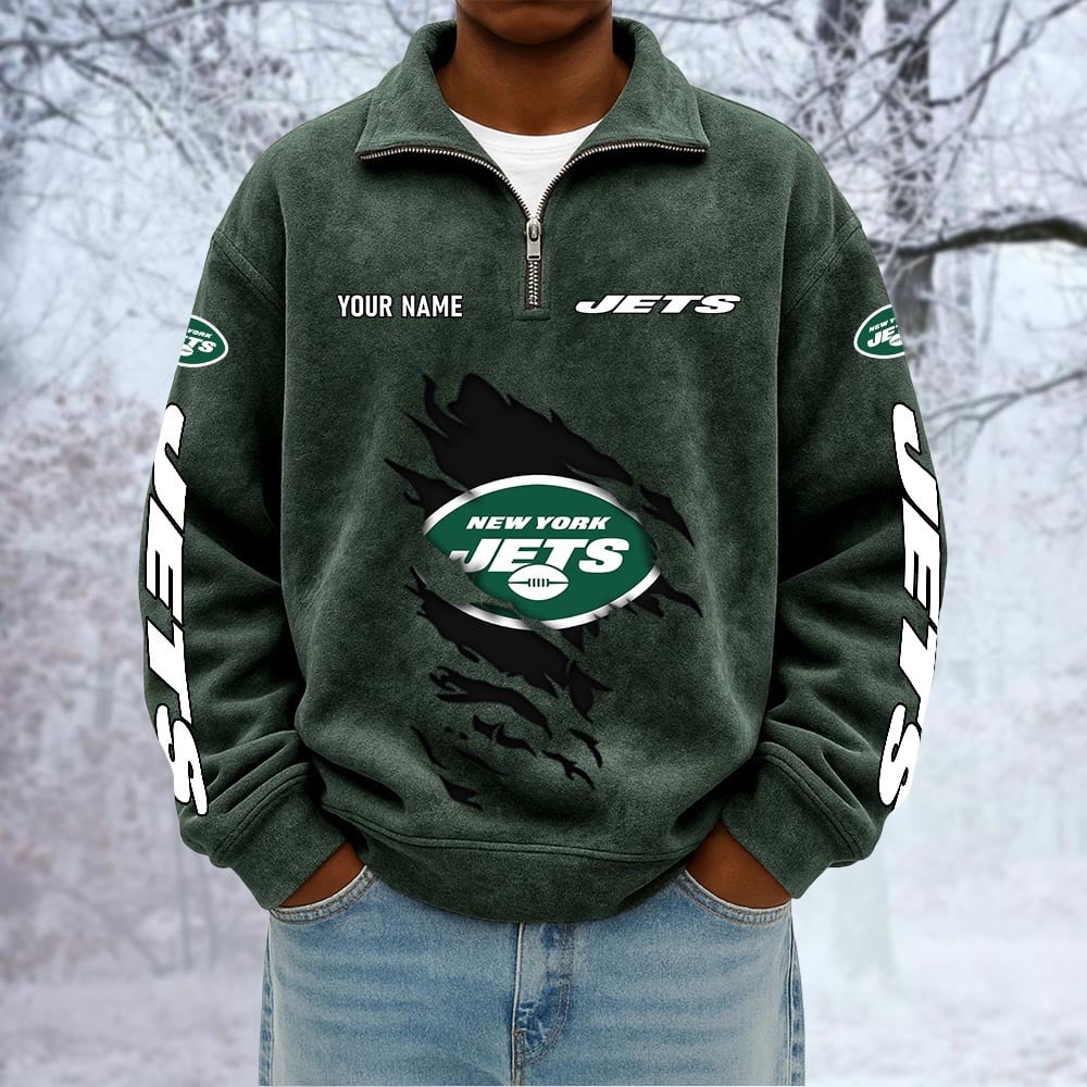 NFL x NYJ Custom Name Half-zip Collar Suede Sweatshirt HLP HLPHUONG