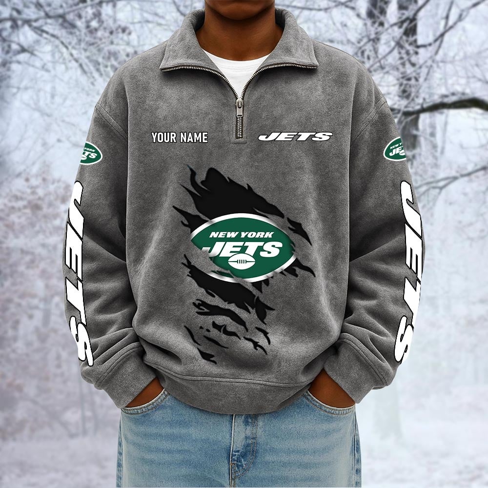NFL x NYJ Custom Name Half-zip Collar Suede Sweatshirt HLP HLPHUONG