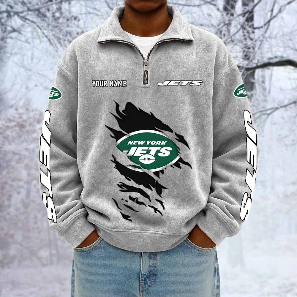 NFL x NYJ Custom Name Half-zip Collar Suede Sweatshirt HLP HLPHUONG