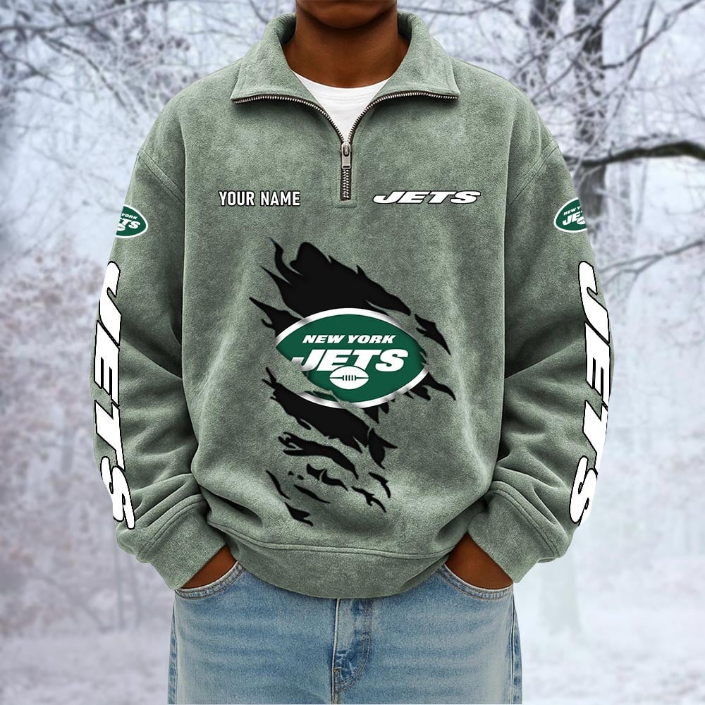 NFL x NYJ Custom Name Half-zip Collar Suede Sweatshirt HLP HLPHUONG
