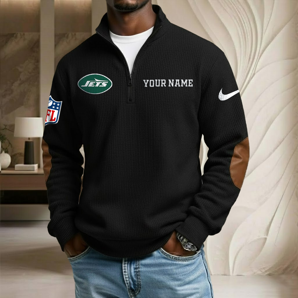NFL x NYJ Custom Name Stand Collar Half-zip Sweatshirt HLP HLPHUONG