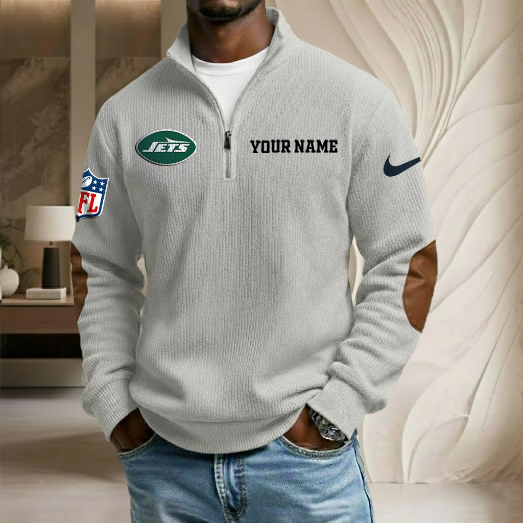 NFL x NYJ Custom Name Stand Collar Half-zip Sweatshirt HLP HLPHUONG