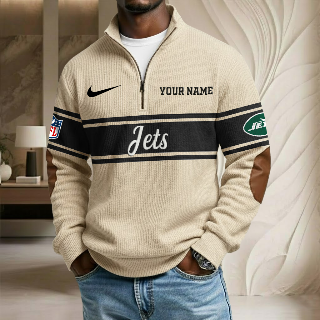 NFL x NYJ Custom Name Stand Collar Half-zip Sweatshirt HLP HLPHUONG