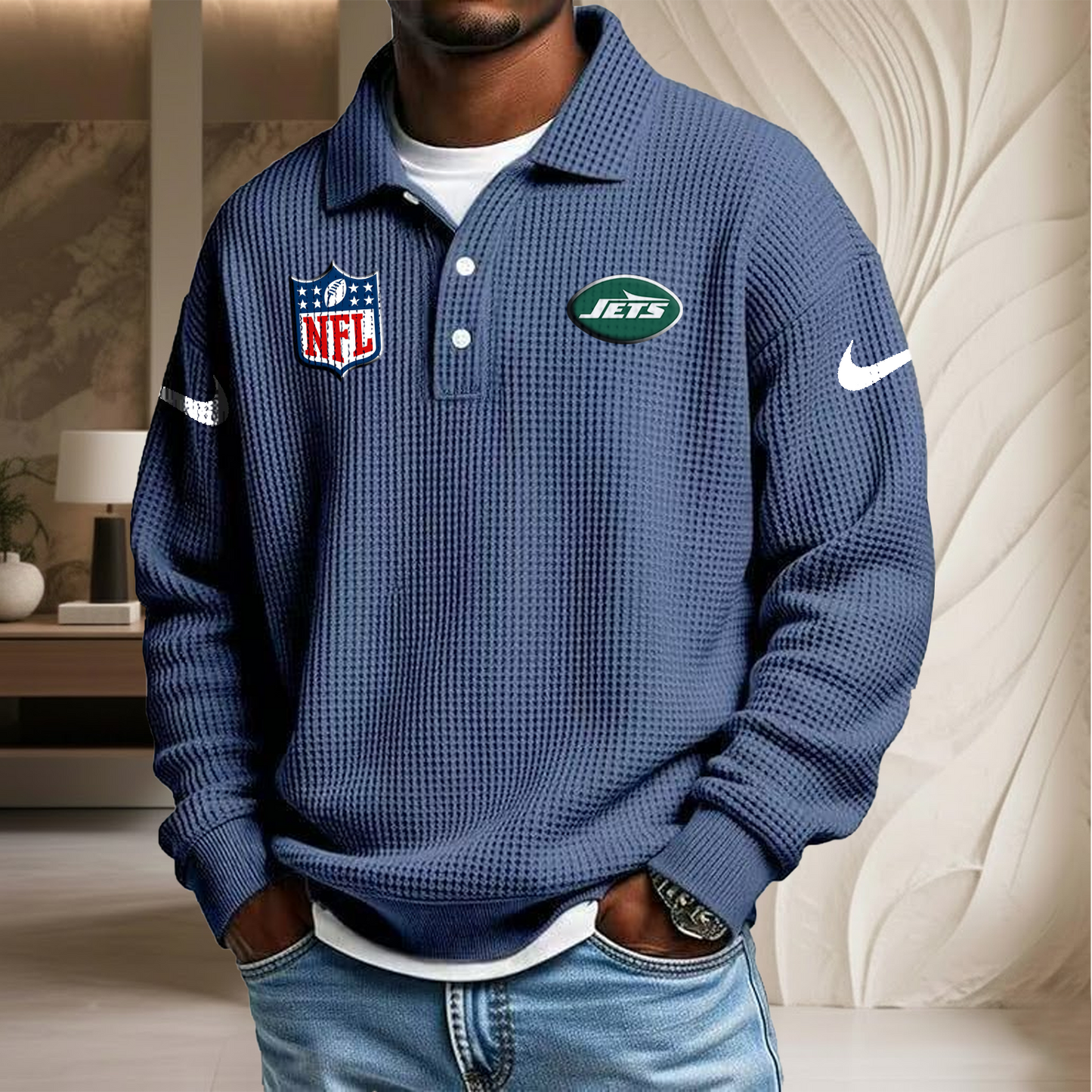 NFL x NYJ Waffle Three Button Lapel Polo HLP HLPHUONG