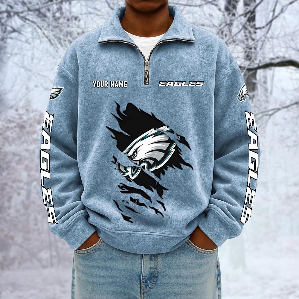 NFL x PHI Custom Name Half-zip Collar Suede Sweatshirt HLP HLPHUONG