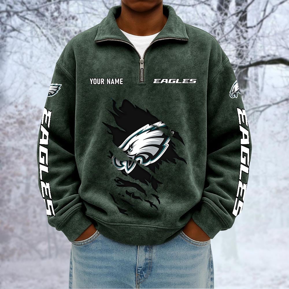 NFL x PHI Custom Name Half-zip Collar Suede Sweatshirt HLP HLPHUONG