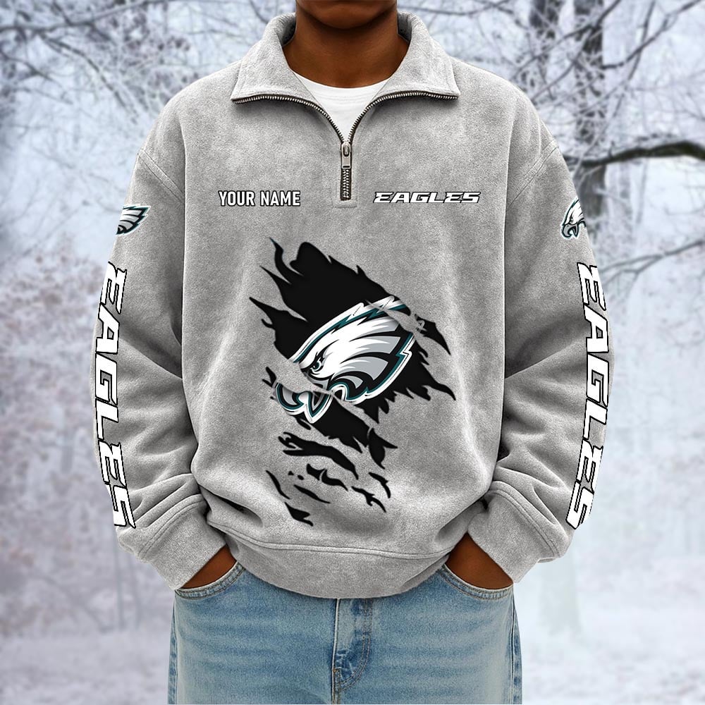 NFL x PHI Custom Name Half-zip Collar Suede Sweatshirt HLP HLPHUONG