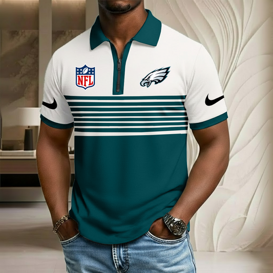 NFL x PHI Sport Zip Polo Golf Shirt HLP 250226 HLPHUONG