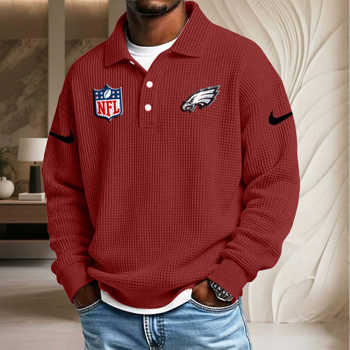 NFL x PHI Waffle Three Button Lapel Polo HLP HLPHUONG