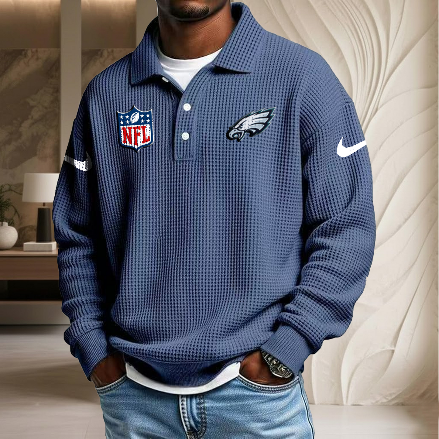 NFL x PHI Waffle Three Button Lapel Polo HLP HLPHUONG