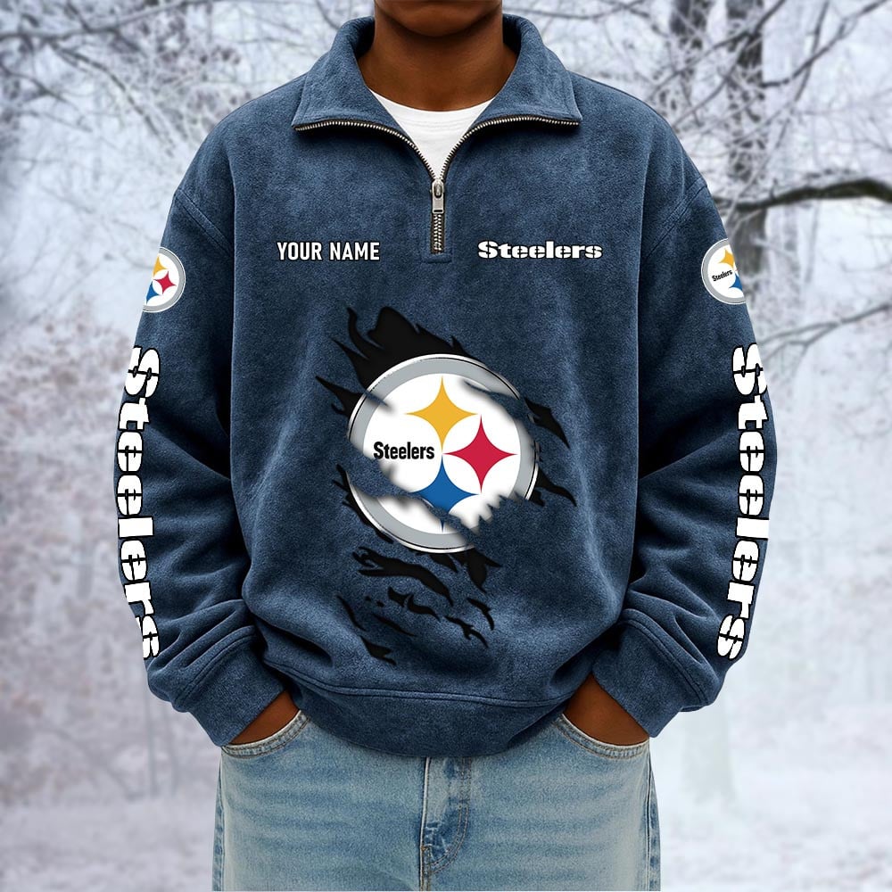 NFL x PIT Custom Name Half-zip Collar Suede Sweatshirt HLP HLPHUONG