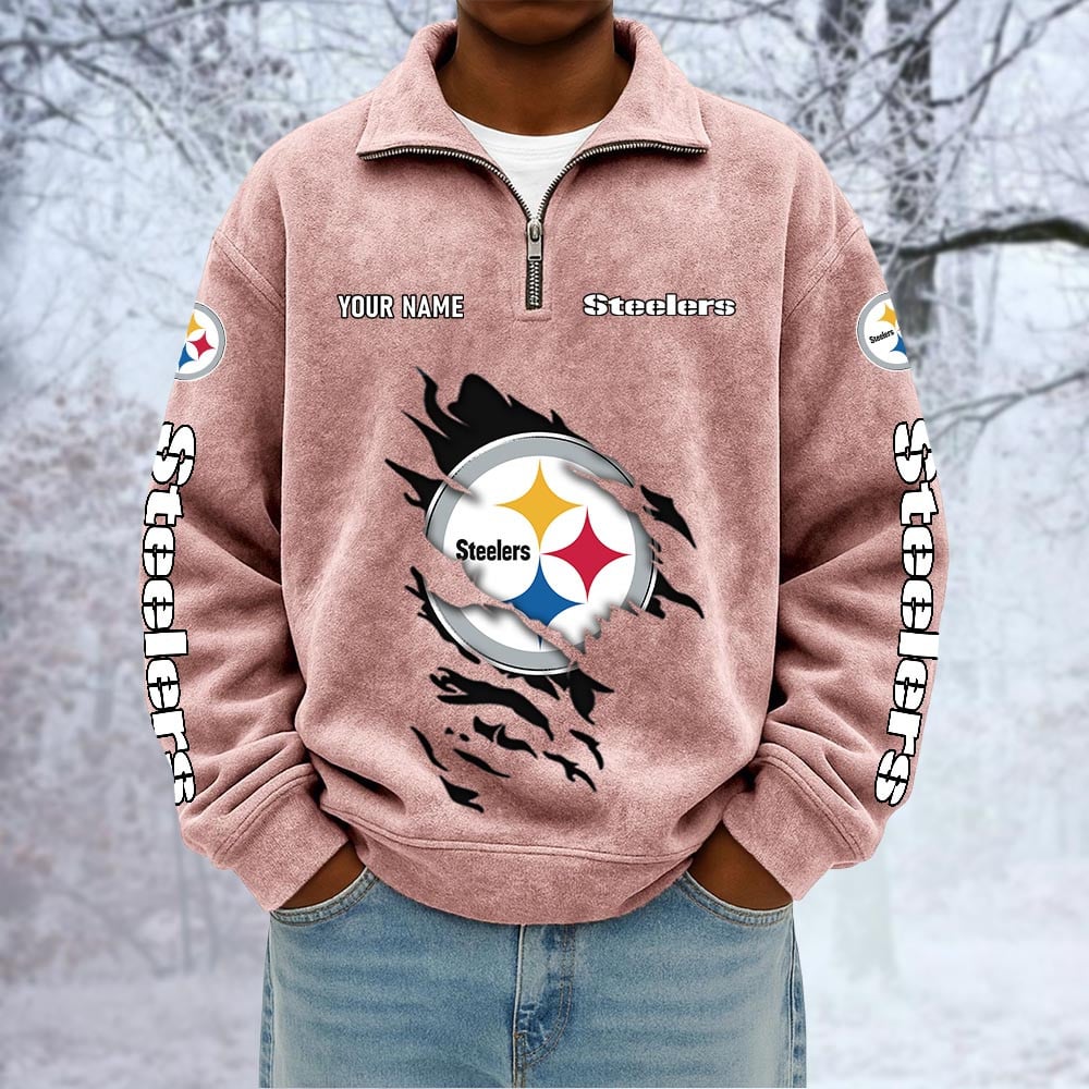 NFL x PIT Custom Name Half-zip Collar Suede Sweatshirt HLP HLPHUONG