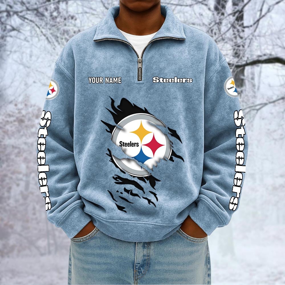 NFL x PIT Custom Name Half-zip Collar Suede Sweatshirt HLP HLPHUONG