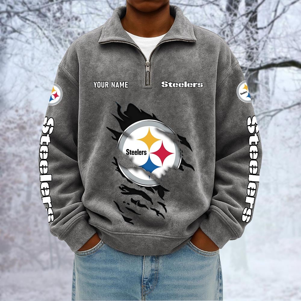 NFL x PIT Custom Name Half-zip Collar Suede Sweatshirt HLP HLPHUONG