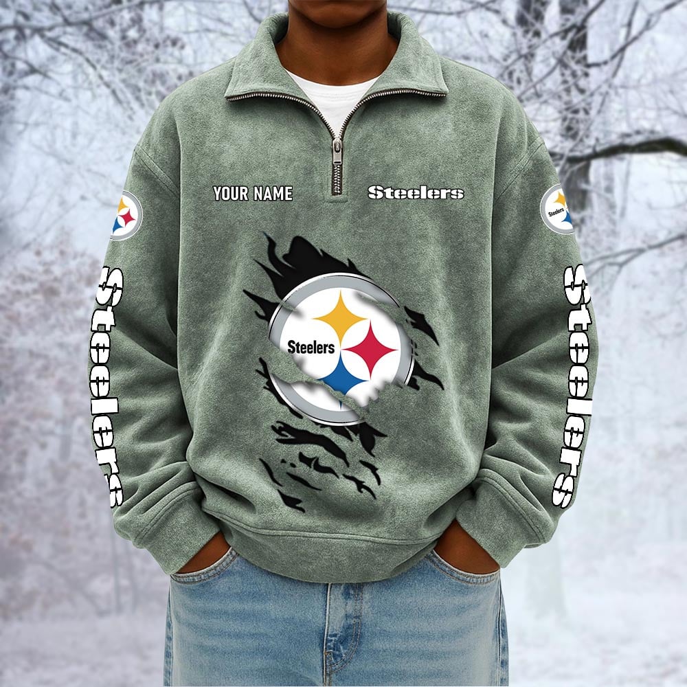 NFL x PIT Custom Name Half-zip Collar Suede Sweatshirt HLP HLPHUONG