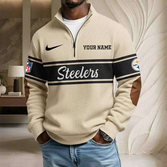 NFL x PIT Custom Name Stand Collar Half-zip Sweatshirt HLP HLPHUONG