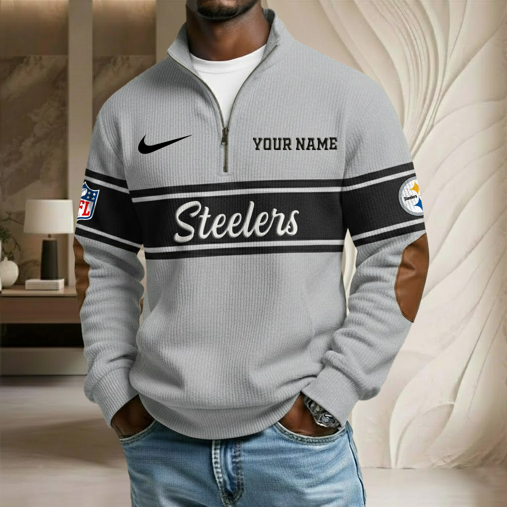 NFL x PIT Custom Name Stand Collar Half-zip Sweatshirt HLP HLPHUONG