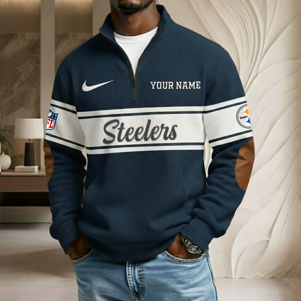 NFL x PIT Custom Name Stand Collar Half-zip Sweatshirt HLP HLPHUONG