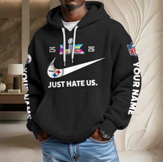 NFL x PIT SB Just Hate Us Custom Name Waffle Hoodie HLP HLPHUONG