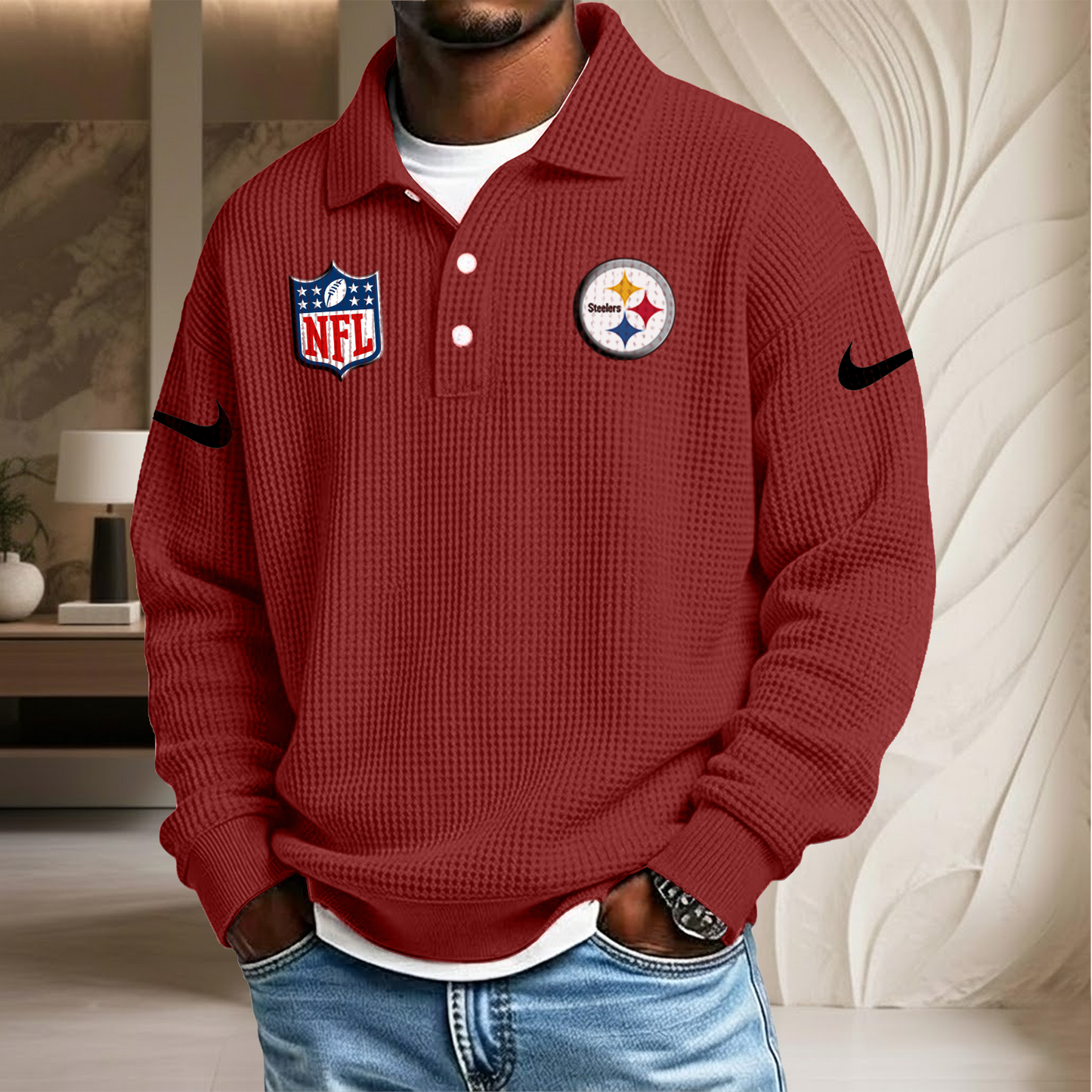 NFL x PIT Waffle Three Button Lapel Polo HLP HLPHUONG