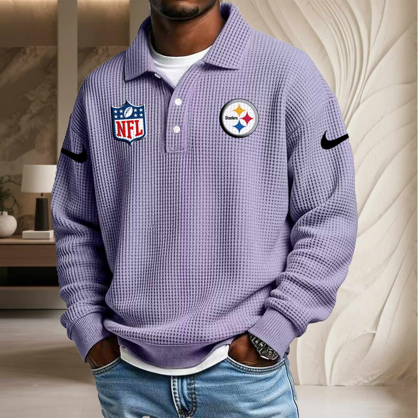 NFL x PIT Waffle Three Button Lapel Polo HLP HLPHUONG