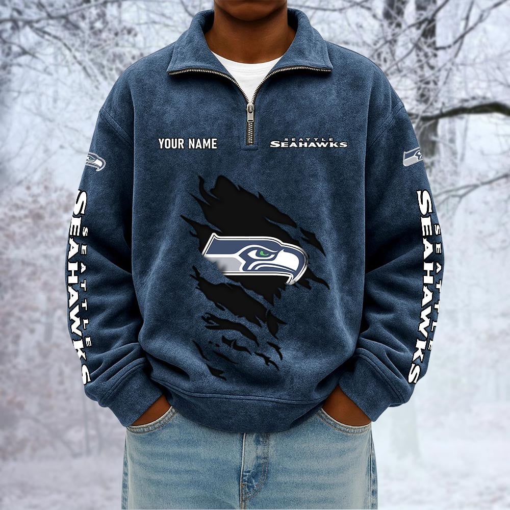 NFL x SEA Custom Name Half-zip Collar Suede Sweatshirt HLP HLPHUONG