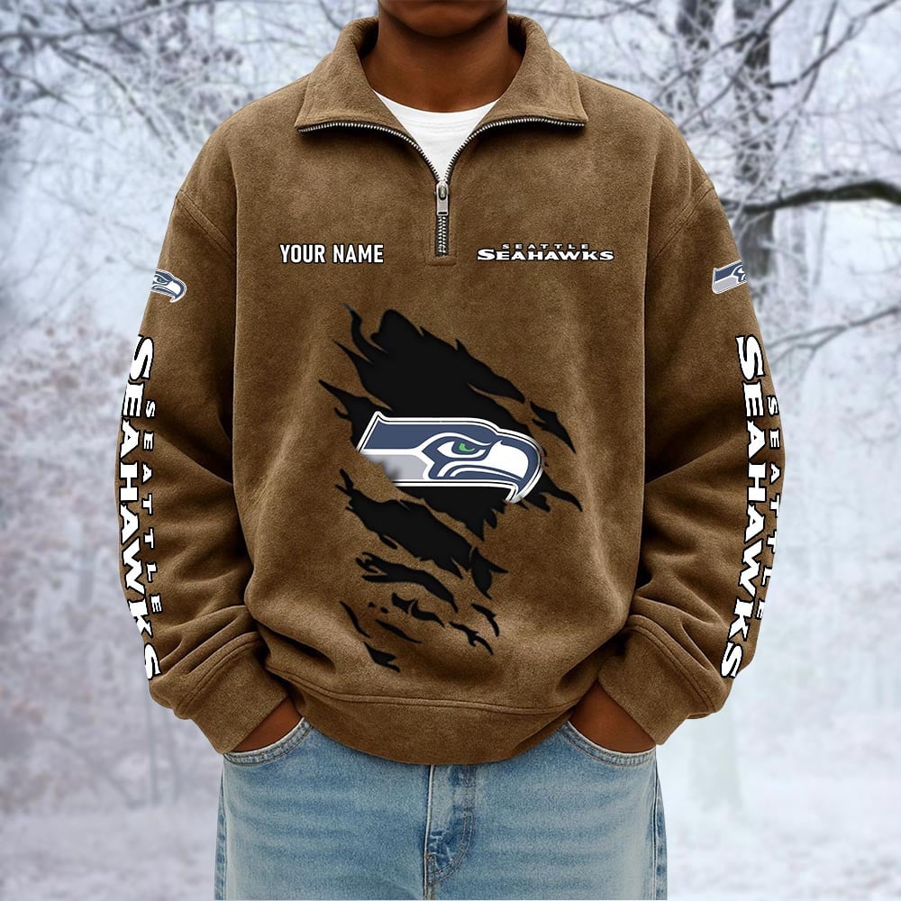 NFL x SEA Custom Name Half-zip Collar Suede Sweatshirt HLP HLPHUONG