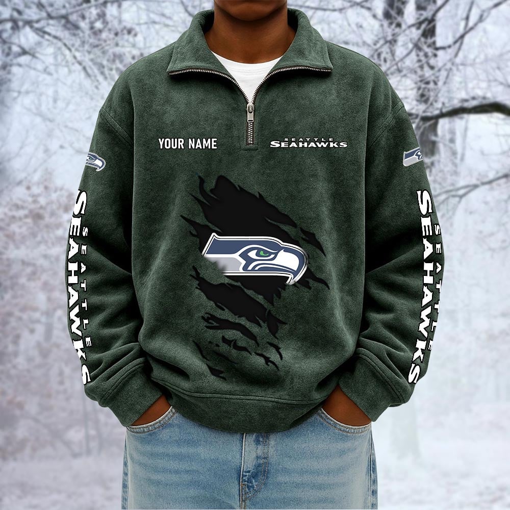 NFL x SEA Custom Name Half-zip Collar Suede Sweatshirt HLP HLPHUONG