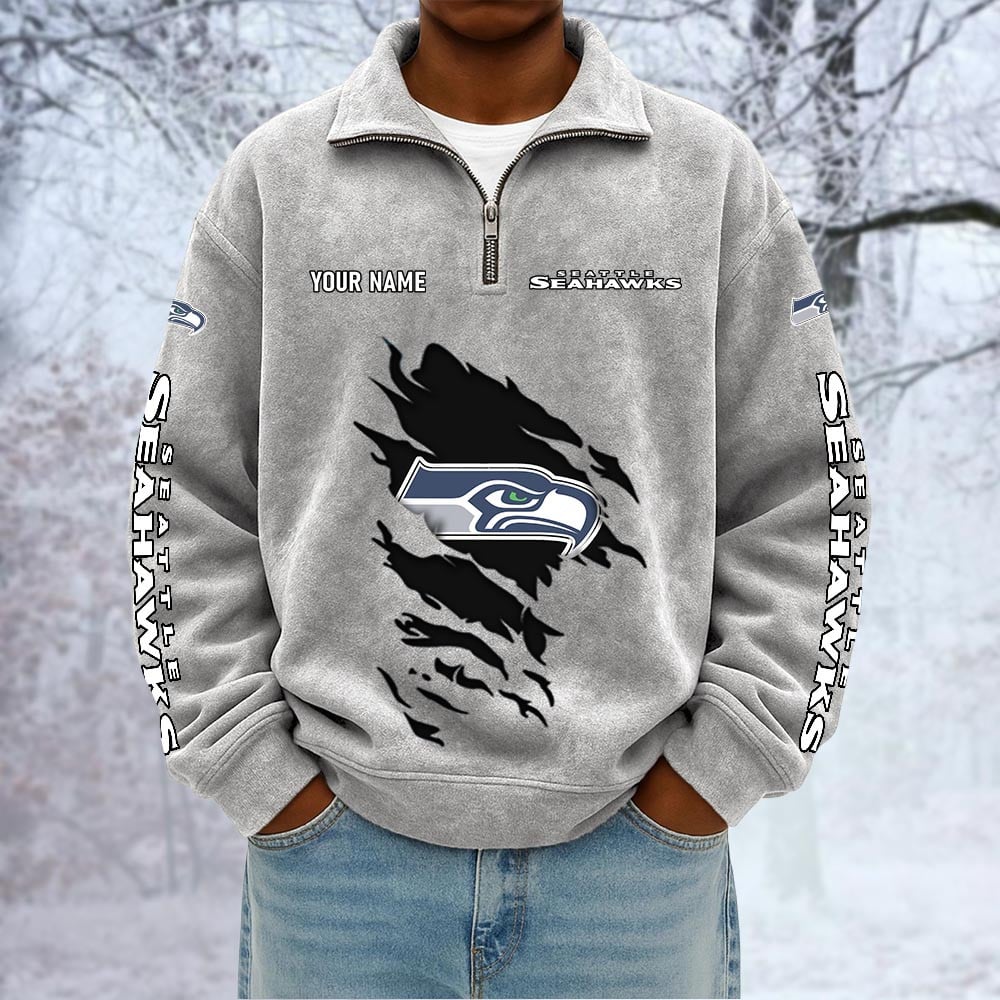 NFL x SEA Custom Name Half-zip Collar Suede Sweatshirt HLP HLPHUONG