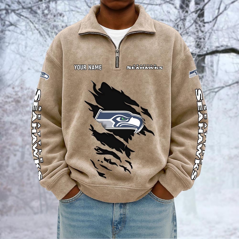 NFL x SEA Custom Name Half-zip Collar Suede Sweatshirt HLP HLPHUONG