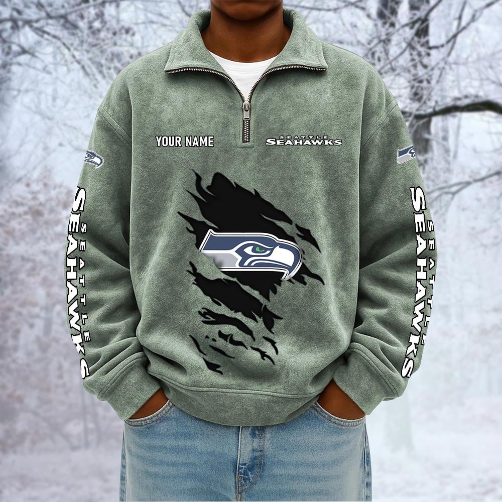 NFL x SEA Custom Name Half-zip Collar Suede Sweatshirt HLP HLPHUONG